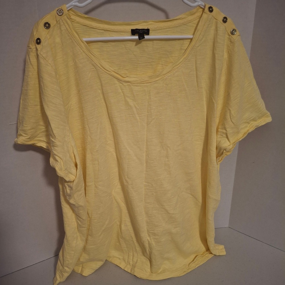 Talbots Plus Women's Yellow Short Sleeve Button‎ Shoulder TShirt Top 3X